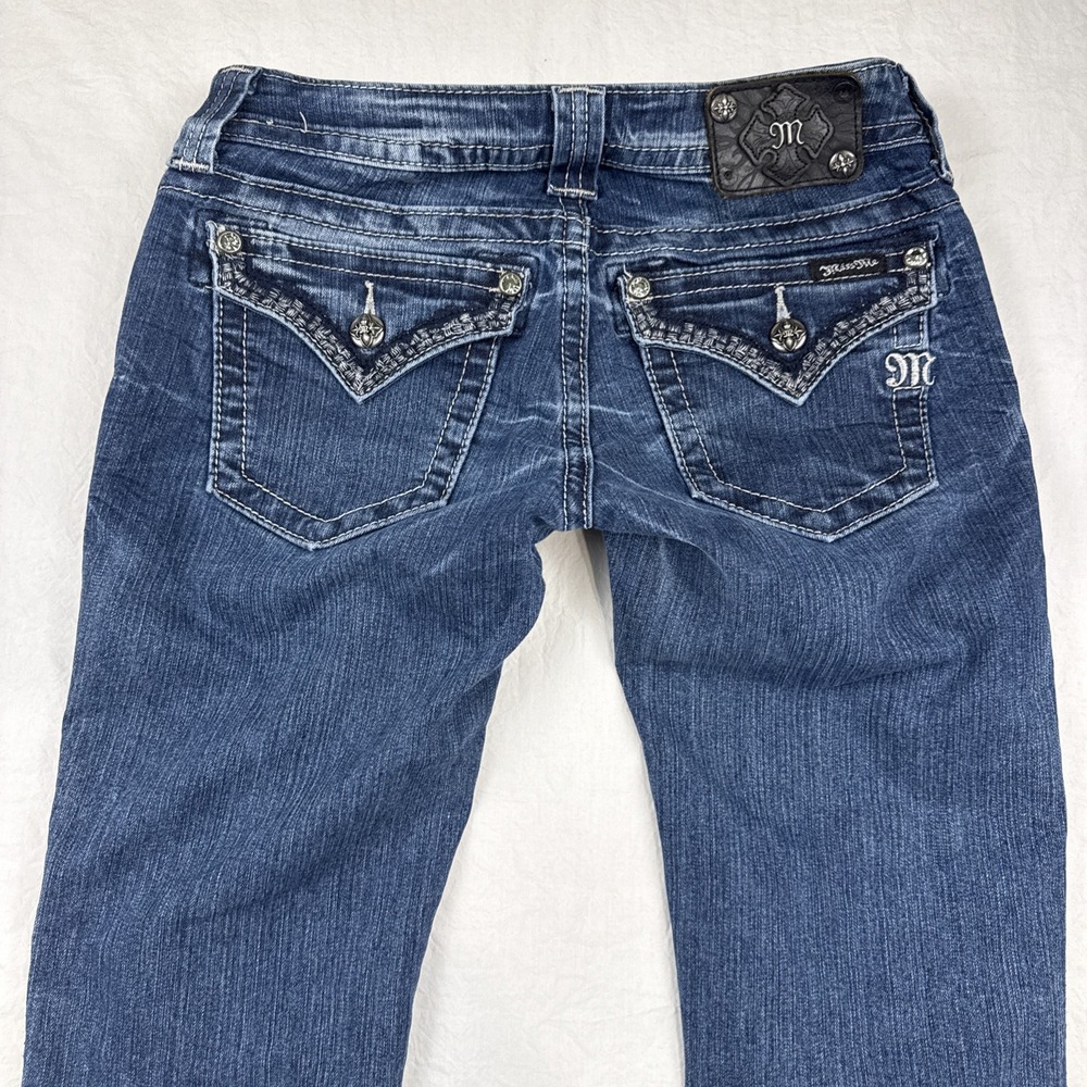 Miss Me JEANS WOMENS 28/31 Skinny  EMBELISHED THICK STITCH WHISKERING
